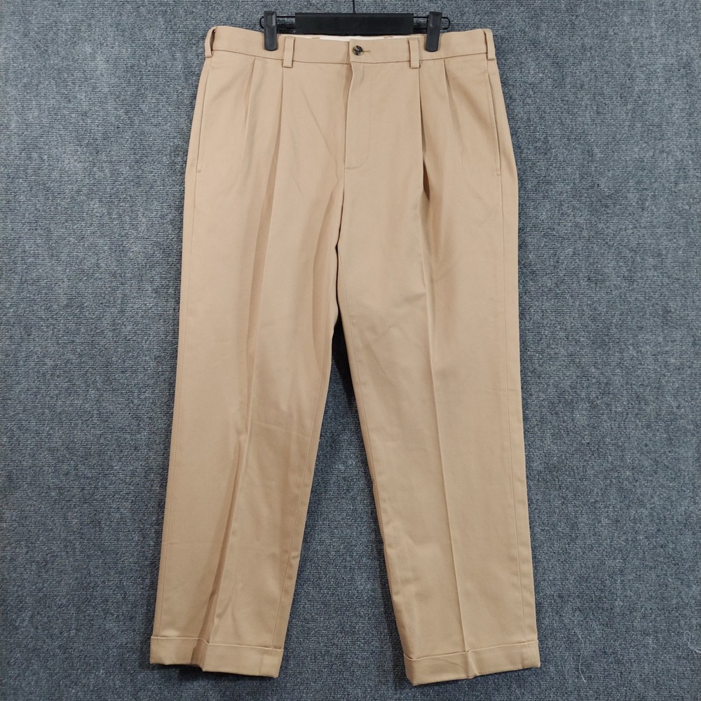 Brooks Brothers Advantage Chino Elliot Men 35x29 Tan Pleated Cuffed Pants - Picture 2 of 10
